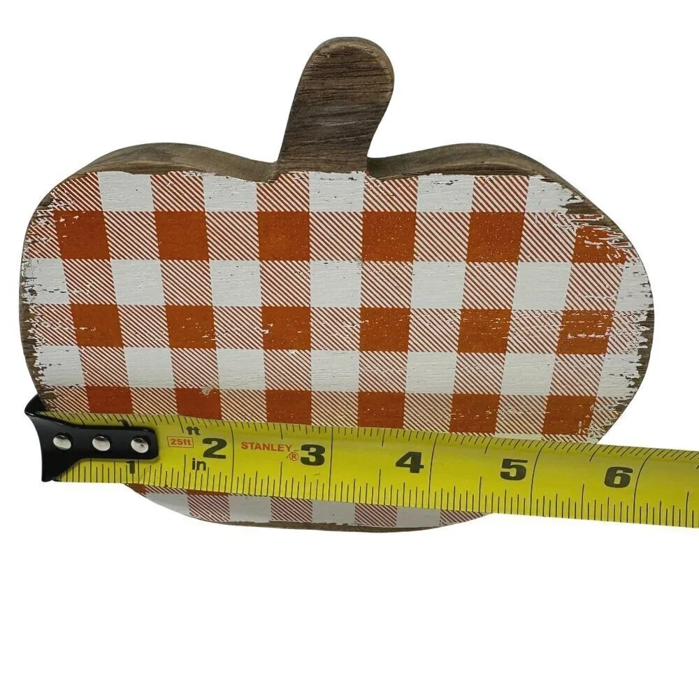 Rustic Orange Buffalo Plaid Pumpkin 5in Collins Fall Autumn Tiered Tray Decor